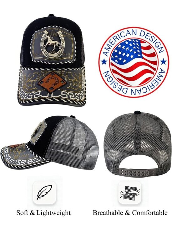 Unisex Grey Western Trucker Hat Vintage Cowboy Country Cute Baseball Cap main image 6